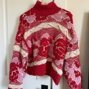 Zara Red, Pink & Cream Patterned Turtleneck Sweater